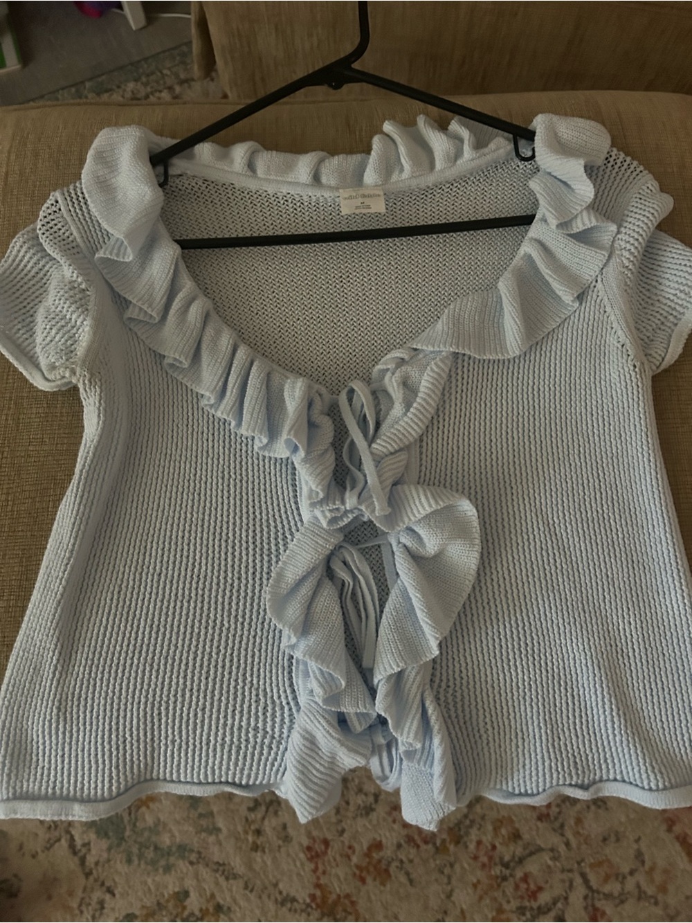 wild fable Light Blue Ruffled Tie-Front Knit Top
